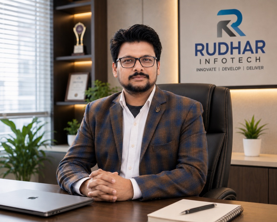 Rohin Kashyap — Founder & CEO of Rudhar Infotech, at the company office